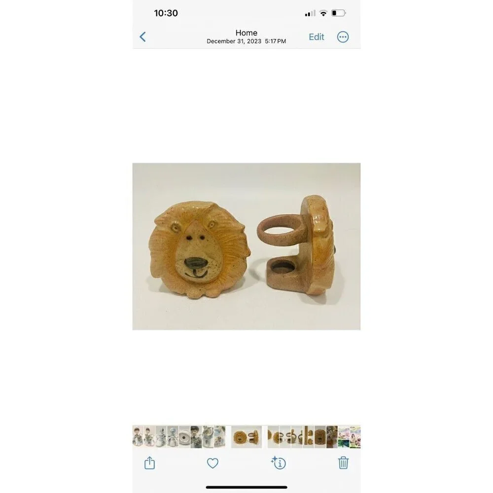 Vintage Lion Napkin Rings Stoneware Zoo Holders  Ceramic Safari Animals Pottery